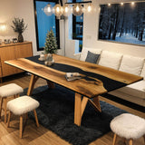 Custom Black Walnut Epoxy Resin River Table Black Resin BRT-16