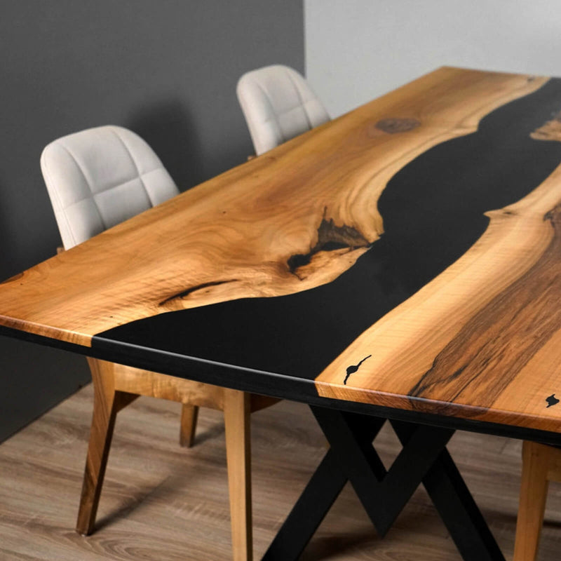 Custom Black Walnut Epoxy Resin River Table Black Resin BRT-16