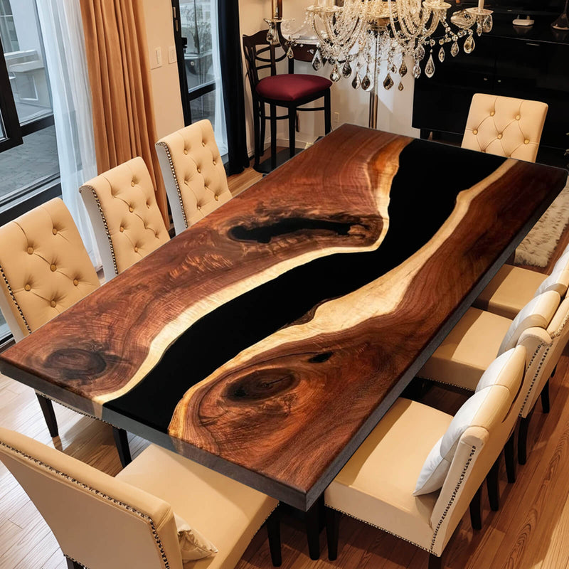 Custom Black Walnut Epoxy Resin River Table Black Resin BRT-94