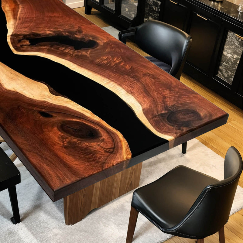 Custom Black Walnut Epoxy Resin River Table Black Resin BRT-94