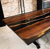 Custom Black Walnut Epoxy Resin River Table Black Resin BRT-99
