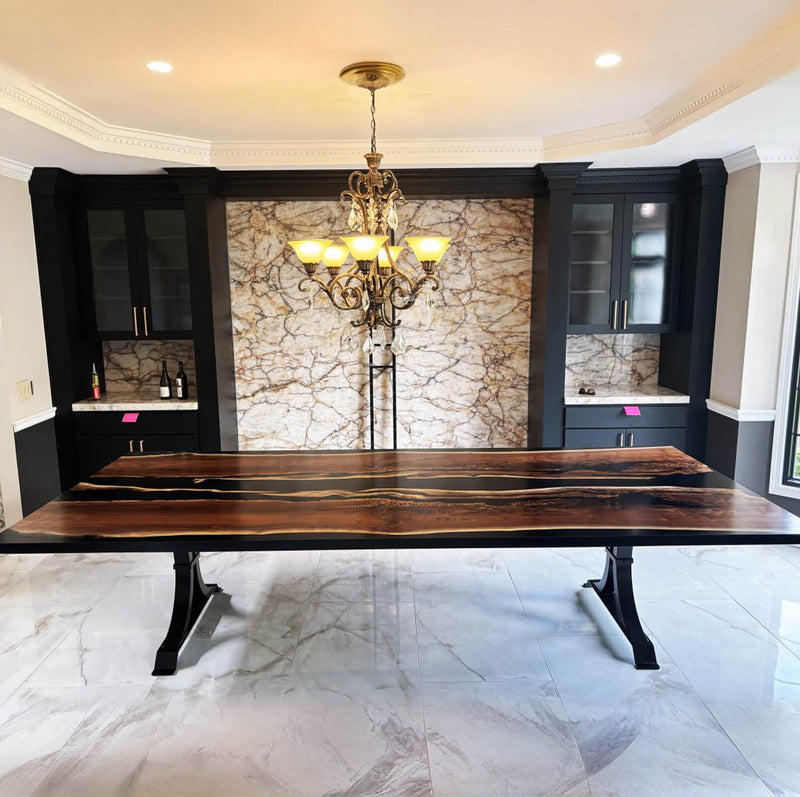 Custom Black Walnut Epoxy Resin River Table Black Resin BRT-99