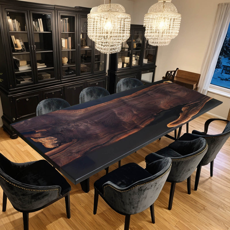 Custom Black Walnut Epoxy Resin River Table Black Resin BRT-93