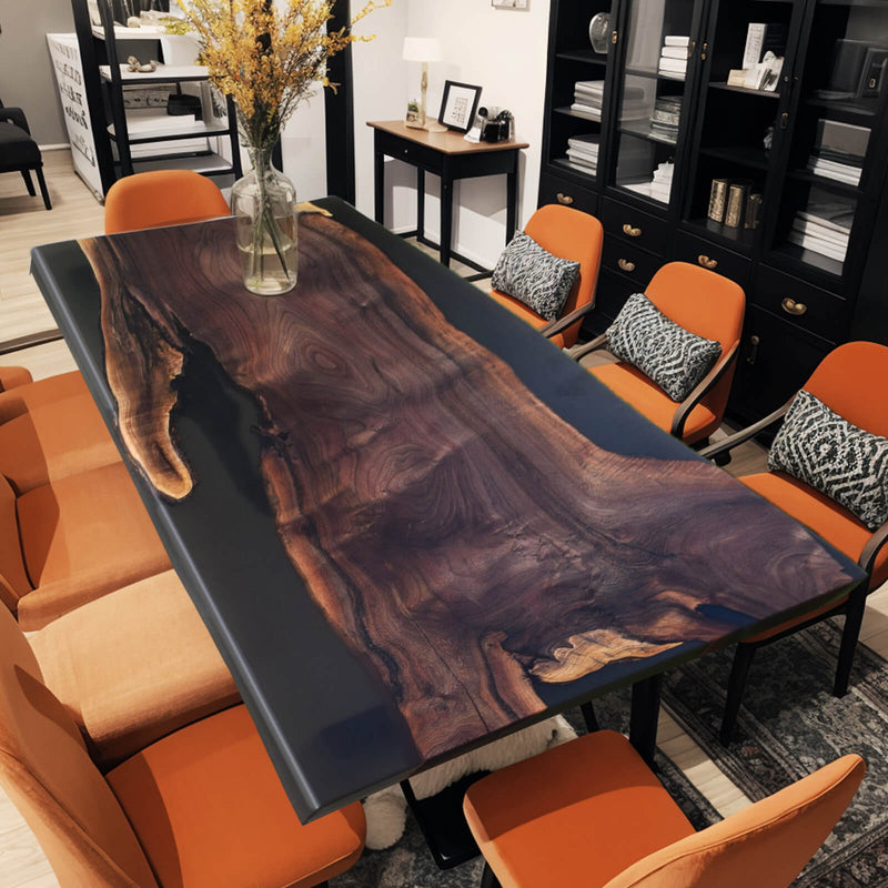 Custom Black Walnut Epoxy Resin River Table Black Resin BRT-93