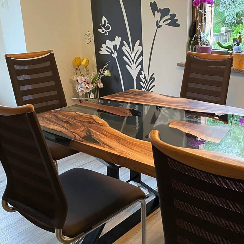 Custom Black Walnut Epoxy Resin River Table Black Transparent BRT-70