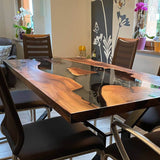 Custom Black Walnut Epoxy Resin River Table Black Transparent BRT-70