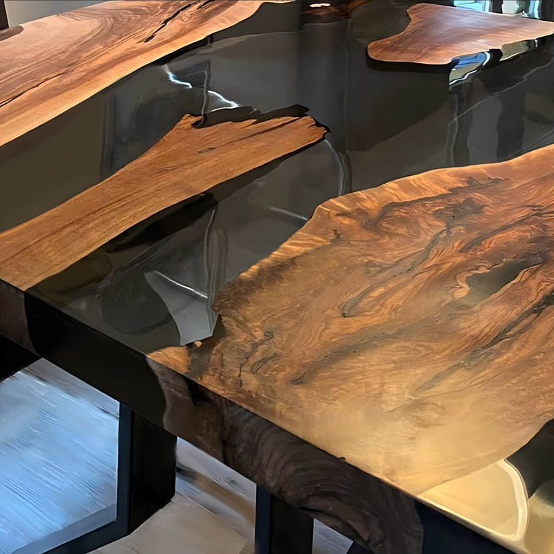 Custom Black Walnut Epoxy Resin River Table Black Transparent BRT-70