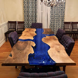 Custom  Walnut Epoxy Resin River Table Blue WRT-78