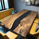 Custom Walnut Epoxy Resin River Table Blue Gold WRT-73