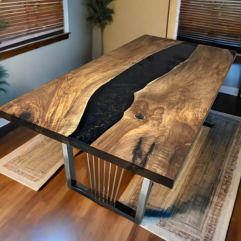 Custom Walnut Epoxy Resin River Table Blue Gold WRT-73