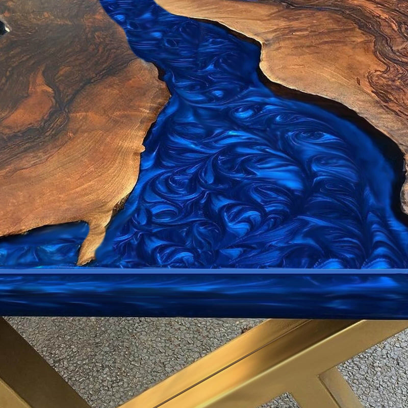 Custom Black Walnut Epoxy Resin River Table Blue Pearl BRT-97