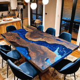 Custom Black Walnut Epoxy Resin River Table Blue Pearl BRT-97