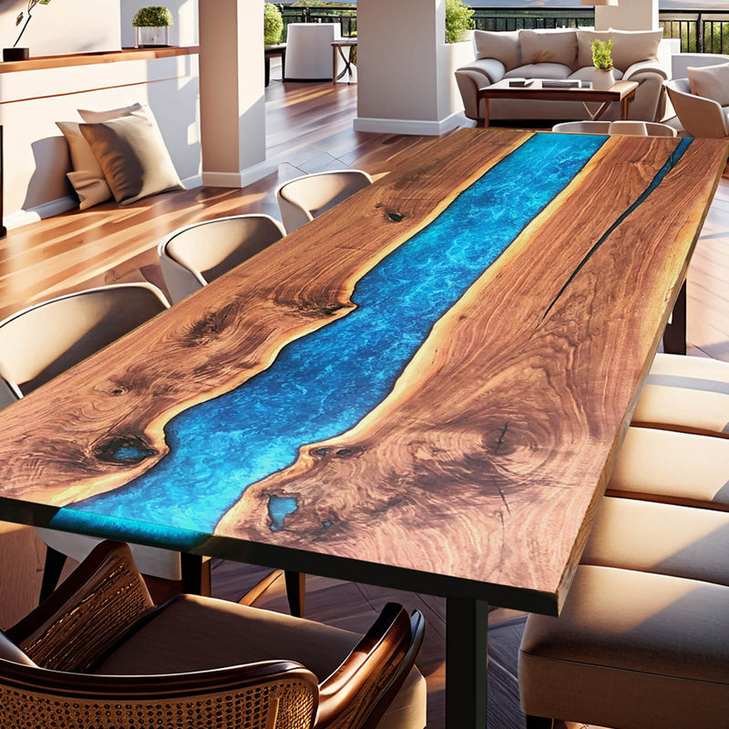 Custom Black Walnut Epoxy Resin River Table Blue Pearl BRT-61
