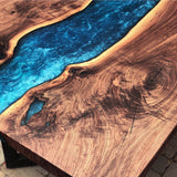 Custom Black Walnut Epoxy Resin River Table Blue Pearl BRT-61