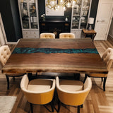 Custom Black Walnut Epoxy Resin River Table Blue Resin BRT-11