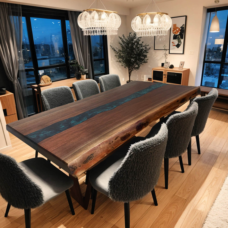 Custom Black Walnut Epoxy Resin River Table Blue Resin BRT-11