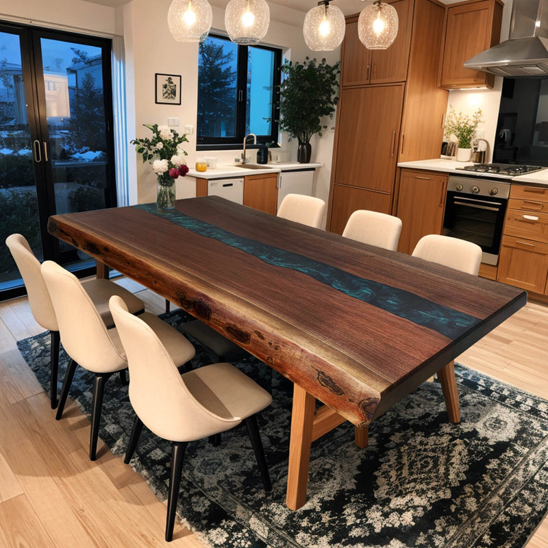 Custom Black Walnut Epoxy Resin River Table Blue Resin BRT-11