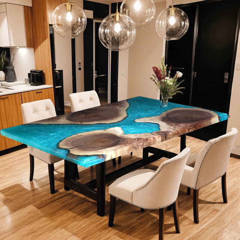 Custom Black Walnut Epoxy Resin River Table Blue Resin BRT-12