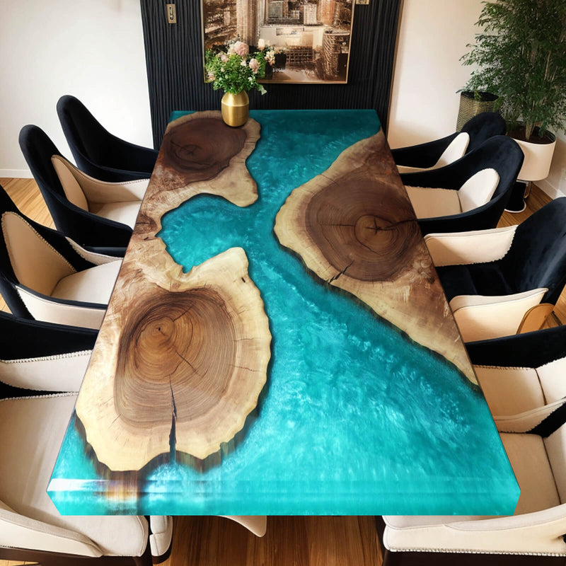 Custom Black Walnut Epoxy Resin River Table Blue Resin BRT-12