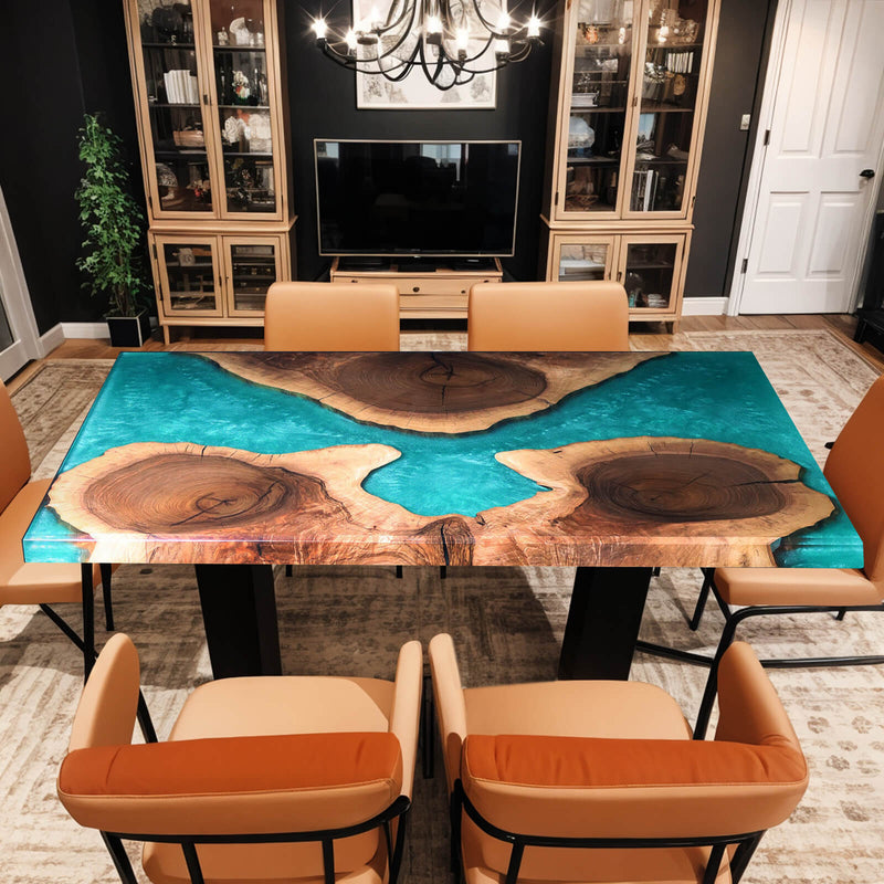 Custom Black Walnut Epoxy Resin River Table Blue Resin BRT-12