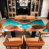Custom Black Walnut Epoxy Resin River Table Blue Resin BRT-12