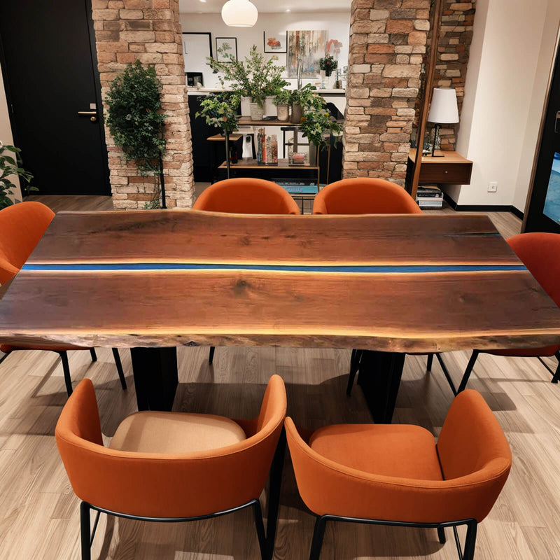 Custom Black Walnut Epoxy Resin River Table Blue Resin BRT-96