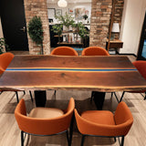 Custom Black Walnut Epoxy Resin River Table Blue Resin BRT-96