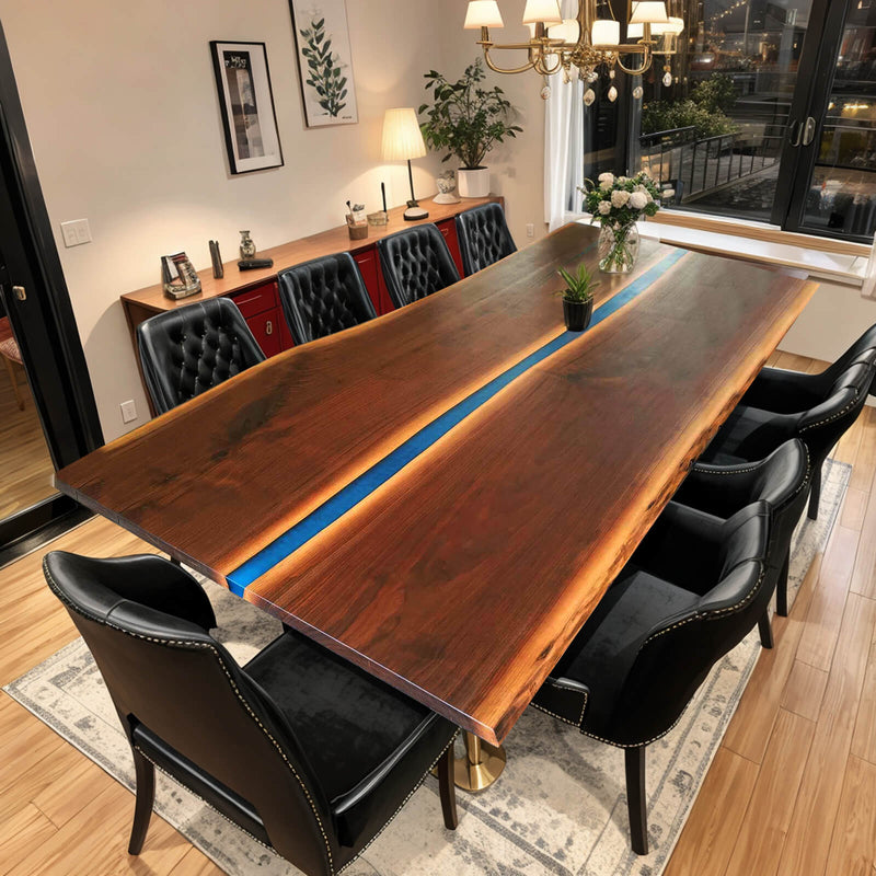 Custom Black Walnut Epoxy Resin River Table Blue Resin BRT-96