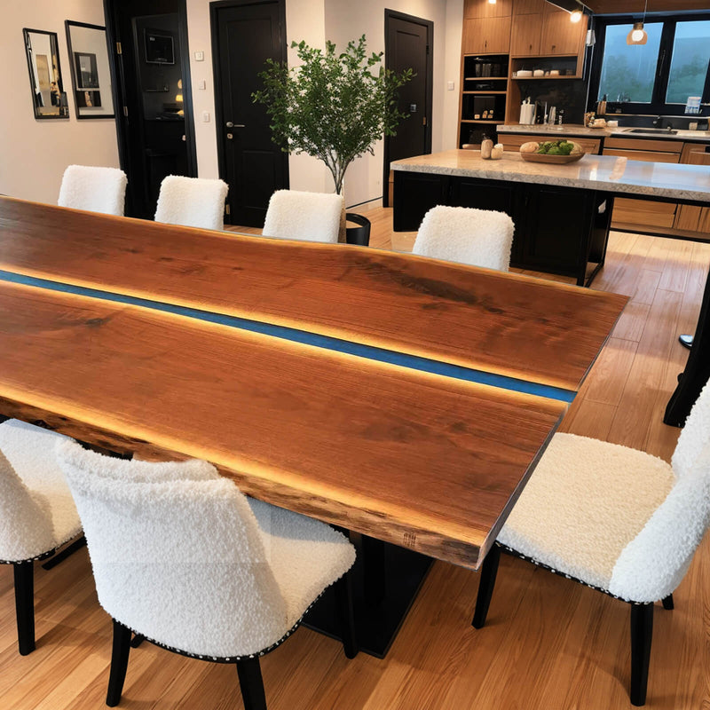 Custom Black Walnut Epoxy Resin River Table Blue Resin BRT-96