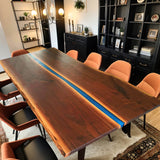 Custom Black Walnut Epoxy Resin River Table Blue Resin BRT-96