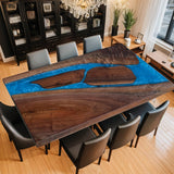 Custom Black Walnut Epoxy Resin River Table Blue Resin BRT-07
