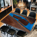 Custom Black Walnut Epoxy Resin River Table Blue Resin BRT-07