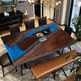 Custom Black Walnut Epoxy Resin River Table Blue Resin BRT-07