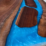 Custom Black Walnut Epoxy Resin River Table Blue Resin BRT-07