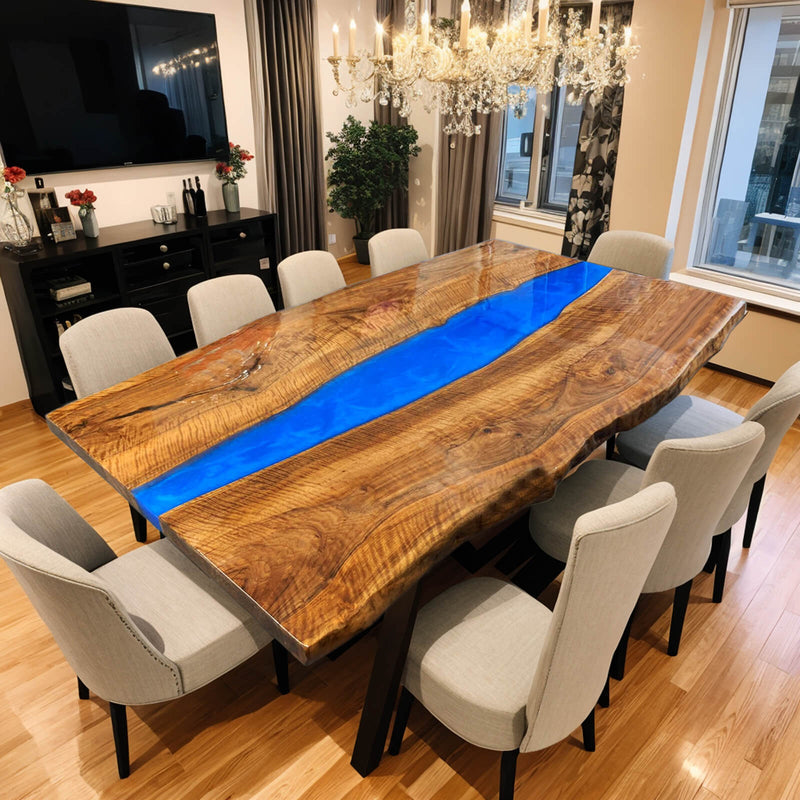 Custom Black Walnut Epoxy Resin River Table Blue Resin BRT-74