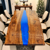 Custom Black Walnut Epoxy Resin River Table Blue Resin BRT-74