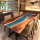 Custom Black Walnut Epoxy Resin River Table Blue Resin BRT-29