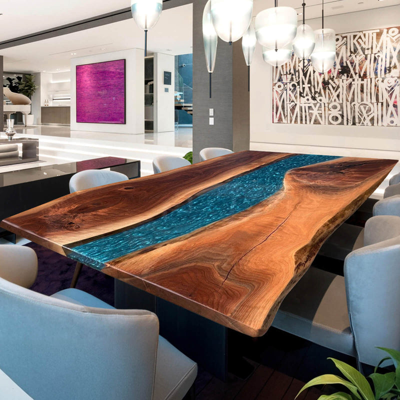 Custom Black Walnut Epoxy Resin River Table Blue Resin BRT-29