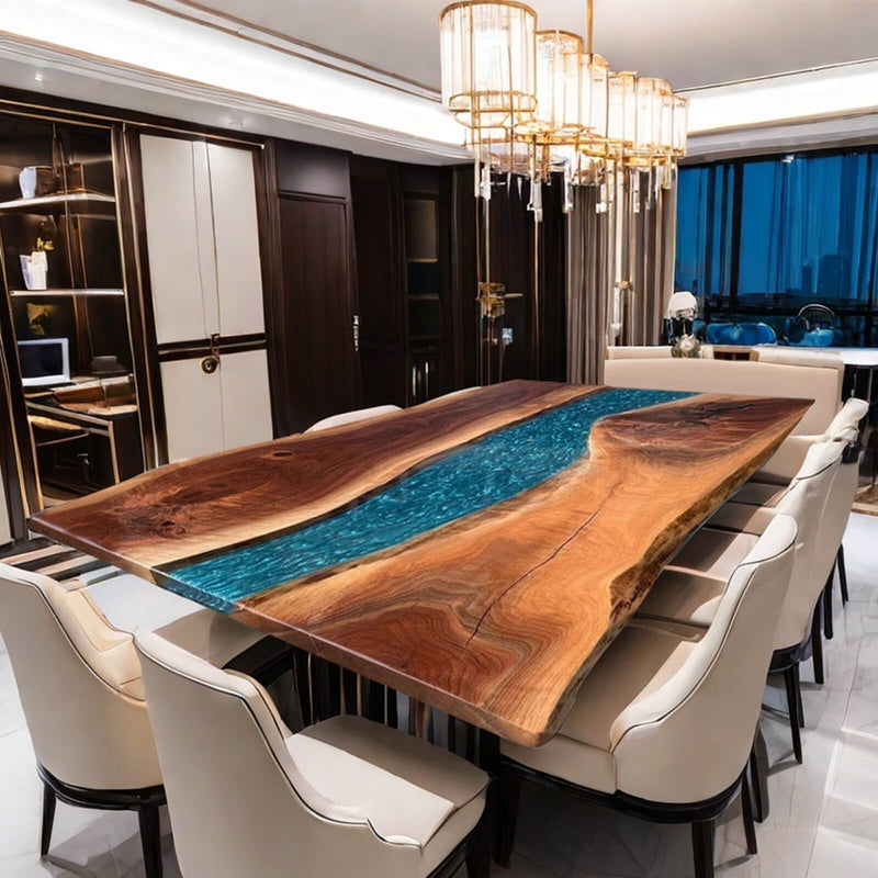 Custom Black Walnut Epoxy Resin River Table Blue Resin BRT-29