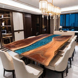 Custom Black Walnut Epoxy Resin River Table Blue Resin BRT-29