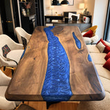Custom Black Walnut Epoxy Resin River Table Blue Resin BRT-19