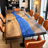 Custom Black Walnut Epoxy Resin River Table Blue Resin BRT-19