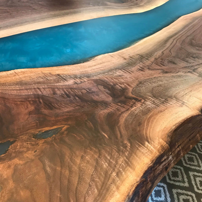 Custom Black Walnut Epoxy Resin River Table Blue Resin BRT-103