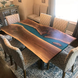 Custom Black Walnut Epoxy Resin River Table Blue Resin BRT-103