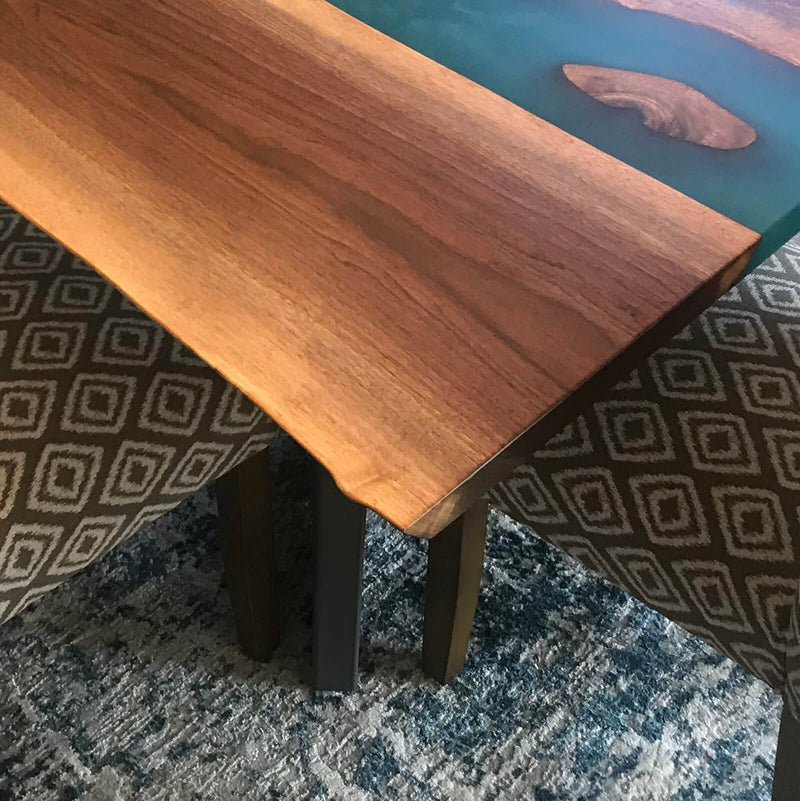 Custom Black Walnut Epoxy Resin River Table Blue Resin BRT-103