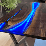 Custom Black Walnut Epoxy Resin River Table Blue Resin With Led Lights BRT-03