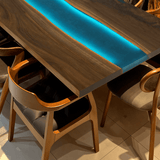 Custom Black Walnut Epoxy Resin River Table Blue Resin With Led Lights BRT-04