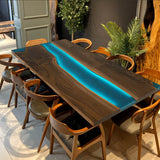 Custom Black Walnut Epoxy Resin River Table Blue Resin With Led Lights BRT-04