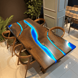 Custom Black Walnut Epoxy Resin River Table Blue Resin With Led Lights BRT-05
