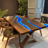 Custom Black Walnut Epoxy Resin River Table Blue Resin With Led Lights BRT-05